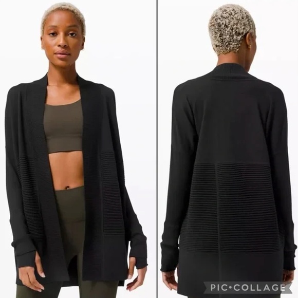 Lululemon Ribbed Black Wrap Cardigan Size 6 - Picture 3 of 5